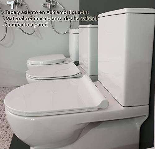 Inodoro JHUNO Compacto De Dos Piezas. Diseño Exclusivo y Moderno. De Cerámica Blanca. Salida Dual. Ahorro Agua Con Mecanismo Economizador 3/6. Tapa Y Asiento en ABS
