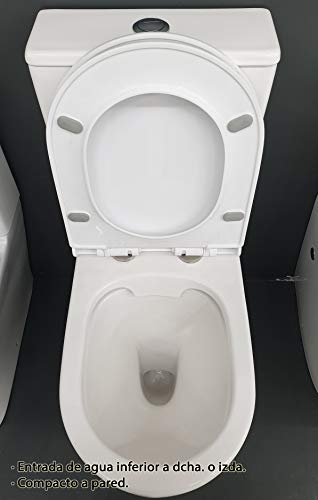 Inodoro JHUNO Compacto De Dos Piezas. Diseño Exclusivo y Moderno. De Cerámica Blanca. Salida Dual. Ahorro Agua Con Mecanismo Economizador 3/6. Tapa Y Asiento en ABS