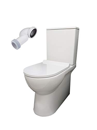 Inodoro JHUNO Compacto De Dos Piezas. Diseño Exclusivo y Moderno. De Cerámica Blanca. Salida Dual. Ahorro Agua Con Mecanismo Economizador 3/6. Tapa Y Asiento en ABS