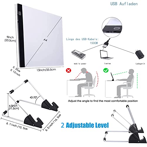 INSANYJ Herramientas de 5d Pintura Diamantes, Mesa de Luz Dibujo A4 Kit de Almohadilla de Luz Ultradelgada Regulable, Tablero De Almohadilla de Luz LED con Juego de Accesorios, para Adultos o Niños