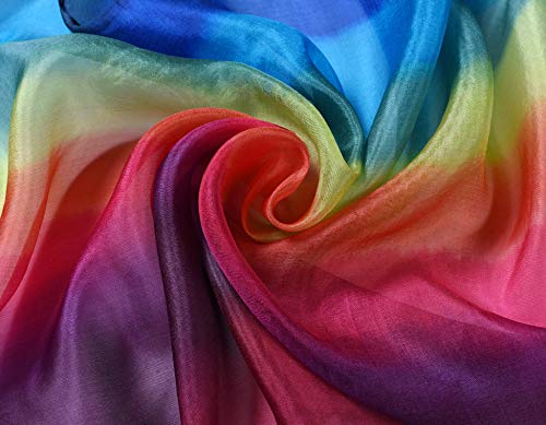 Invisible World Pañuelo Cabeza de Seda Foulard de Pelo Ligera Pintado a Mano para Mujer Arco Iris