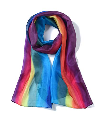Invisible World Pañuelo Cabeza de Seda Foulard de Pelo Ligera Pintado a Mano para Mujer Arco Iris