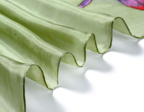 Invisible World Pañuelo Cabeza de Seda Foulard de Pelo Ligera Pintado a Mano para Mujer Libélula Verde Gris