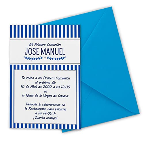 Invitaciones de comunión personalizadas. Listas. PACK INCLUYE SOBRES (Set 12 unidades o más) 10x15cm Niño o niña. Elige color de diseño y del sobre. Tarjetas de invitación Primera Comunión