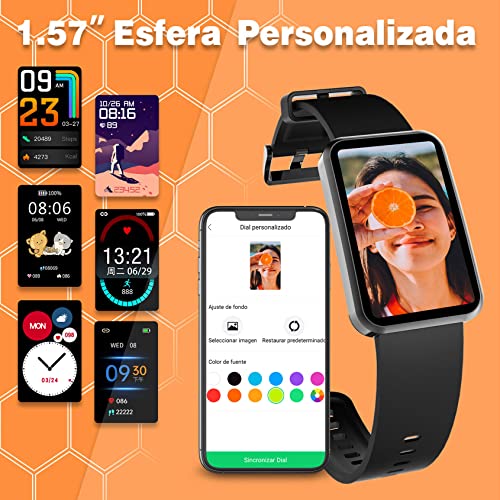 IOWODO R5 Reloj Inteligente,Pulsera de Actividad con Oxígeno en Sangre (SpO2),1.57'' Smartwatch Impermeable IP68 con Monitor de Frecuencia Cardíaca,Sueño Podómetro y Calorías para Andriod y iOS