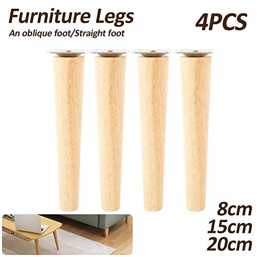Iraza 4 patas de madera maciza cónicas de repuesto para muebles con placas de montaje y tornillos para sofá, cama, armario, silla, (patas inclinadas, 20 cm)