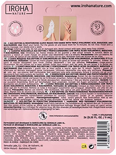 Iroha Nature - Guantes Mascarillas ANTIEDAD con Triple Ácido Hialurónico, Bakuchiol y Niacniamida