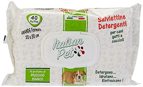 Italian Pet - Toallitas limpiadoras para Animales domésticos con Perfume de almizcle Blanco