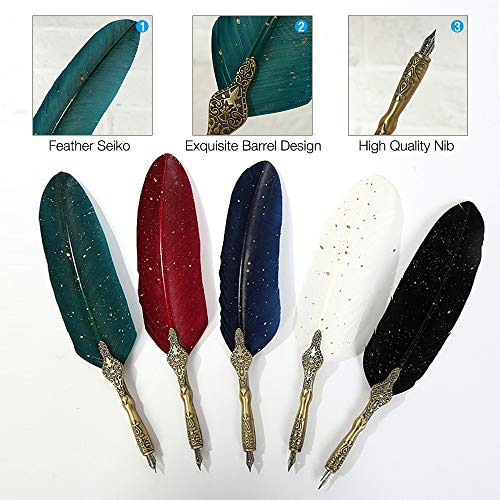 IWILCS Quill Pen, Juego de bolígrafos de pluma de inmersión, Antigua hecho a mano juego de pluma y tinta retro pluma de caligrafía de repuesto (botella vacía, sin tinta) - azul