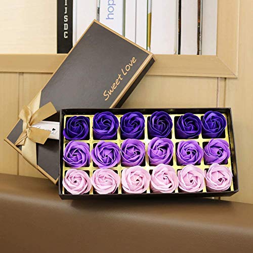 Jabón de flor de rosa de 18 piezas - Jabón de flor de rosa con aroma Flora - Jabón de hierbas con aceites esenciales, regalo para cumpleaños/aniversario/boda/caja de San Valentín (púrpura)