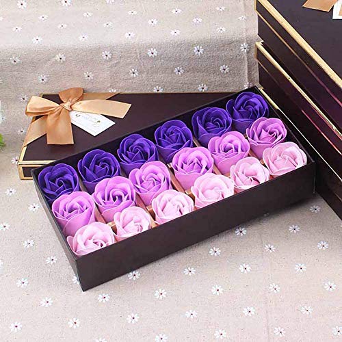 Jabón de flor de rosa de 18 piezas - Jabón de flor de rosa con aroma Flora - Jabón de hierbas con aceites esenciales, regalo para cumpleaños/aniversario/boda/caja de San Valentín (púrpura)