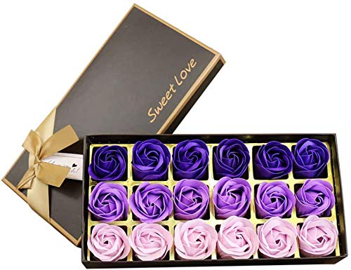 Jabón de flor de rosa de 18 piezas - Jabón de flor de rosa con aroma Flora - Jabón de hierbas con aceites esenciales, regalo para cumpleaños/aniversario/boda/caja de San Valentín (púrpura)