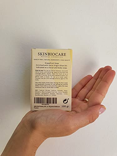 Jabón facial Pomelo y AOVE -Beneficios: anti acné, mejora de soriasis, eccemas y dermatitis de la piel -Elaboración artesanal y ecológica- 100 gramos SkinBioCare