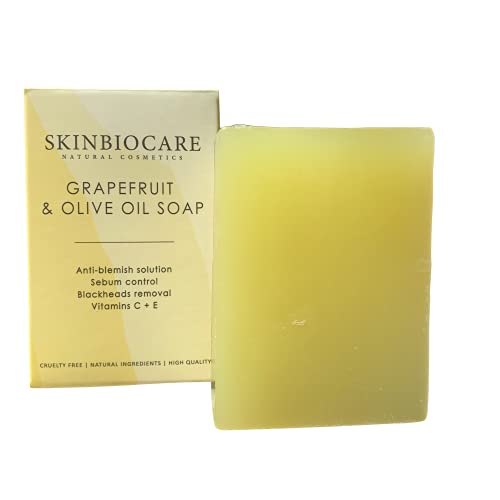 Jabón facial Pomelo y AOVE -Beneficios: anti acné, mejora de soriasis, eccemas y dermatitis de la piel -Elaboración artesanal y ecológica- 100 gramos SkinBioCare