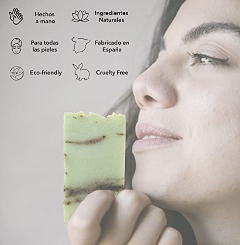 Jabón Natural de Arbol de Té - Jabon de Manos, Cuerpo, y Cara Antibacteriano y Fungicida, Pastilla Sólida Ecológica y Artesanal, Fabricado en España, Vegano y Sin Aceite de Palma (100 g)
