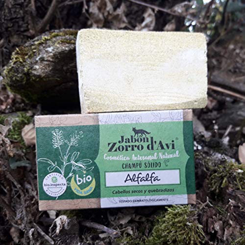 Jabón Zorro D’Avi | Champú Sólido de Alfalfa | 120 gr | Pelo frágil y dañado | Champú Sólido Zero Waste | Cierra puntas abiertas | Fabricado en España