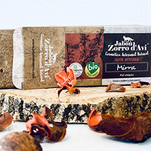 Jabón Zorro D’Avi | Jabón Natural Ecológico de Mirra | 120 gr | para Pieles Atópicas y Sensibles | Jabón Biodegradable Zero Waste | Tónico Cutáneo | Fabricado en España