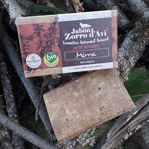 Jabón Zorro D’Avi | Jabón Natural Ecológico de Mirra | 120 gr | para Pieles Atópicas y Sensibles | Jabón Biodegradable Zero Waste | Tónico Cutáneo | Fabricado en España