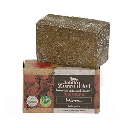 Jabón Zorro D’Avi | Jabón Natural Ecológico de Mirra | 120 gr | para Pieles Atópicas y Sensibles | Jabón Biodegradable Zero Waste | Tónico Cutáneo | Fabricado en España