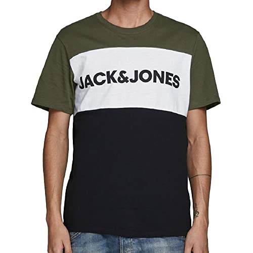 JACK & JONES Jjelogo Blocking tee SS Noos Camiseta, Multicolor (Green/Forest Night), M para Hombre