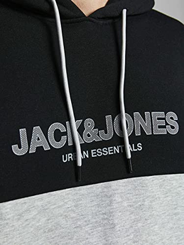 Jack & Jones Jjeurban Blocking Sweat Hood Noos Sudadera con Capucha, Negro/Detalles: impresión de puños Blancos, Corte Normal, L para Hombre
