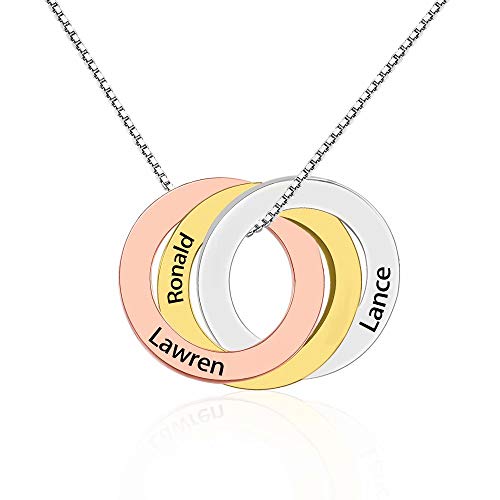 Jacklin F Anillo Ruso Grabado Collar de Disco Personalizado Collar de círculo Collar de Apellido con 3 Nombres