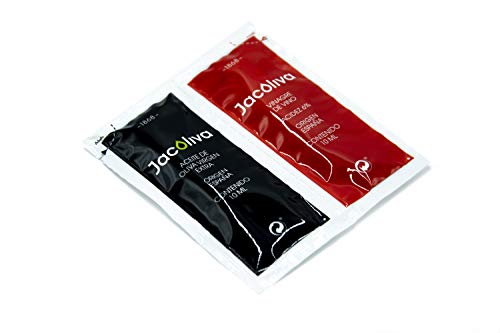 Jacoliva - Monodosis Aceite de Oliva Virgen Extra + Vinagre - 150 Unidades Dobles de 10 ml - Blend de Aceitunas - Predomina Manzanilla Cacereña - Elaborado en Extremadura