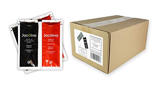 Jacoliva - Monodosis Aceite de Oliva Virgen Extra + Vinagre - 150 Unidades Dobles de 10 ml - Blend de Aceitunas - Predomina Manzanilla Cacereña - Elaborado en Extremadura