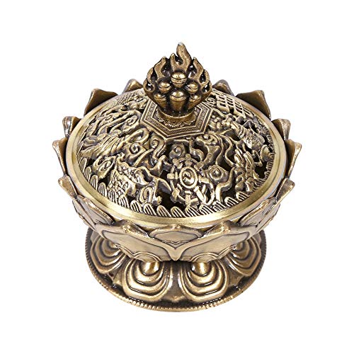 Jadeshay Quemador de Incienso - 2 Colores Lotus Incienso Ahumado Cono Aroma Quemador Titular decoración del hogar(Bronce)