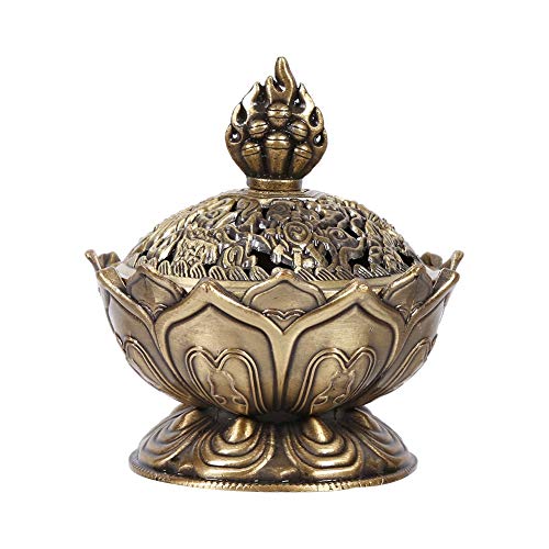 Jadeshay Quemador de Incienso - 2 Colores Lotus Incienso Ahumado Cono Aroma Quemador Titular decoración del hogar(Bronce)