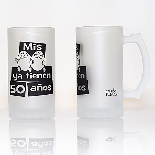 Jarra de cerveza regalo 50 cumpleaños hombre. Mis huevos ya tienen 50 años. 500 ml.