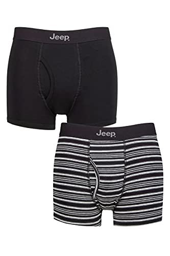 Jeep Troncos de algodón liso y rayas para hombre, paquete de 2, Negro / Rayas, M