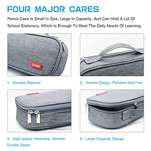 JEJA Estuche Escolar, Portátil Estuches de Lápices con Compartimentos, Gran Capacidad, para Adolescente, Escuela, Niñas, Niños - Gris