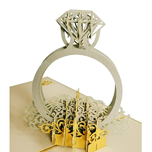 JeoPoom Tarjeta de Felicitación, Parejas de Boda Invitación de Felicitación, Regalo de San Valentín Emergente para Aniversario Matrimonio, Utilizada para el Cumpleaños, Bodas, Aniversario(Anillos)