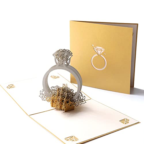 JeoPoom Tarjeta de Felicitación, Parejas de Boda Invitación de Felicitación, Regalo de San Valentín Emergente para Aniversario Matrimonio, Utilizada para el Cumpleaños, Bodas, Aniversario(Anillos)