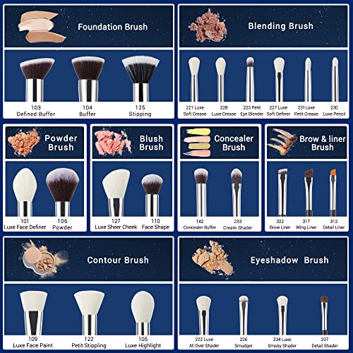Jessup - Juego de pinceles de maquillaje profesional, 25 piezas, Negro, premium, base en polvo natural, sombra de ojos, corrector, rubor, resaltado, etiquetado, T175