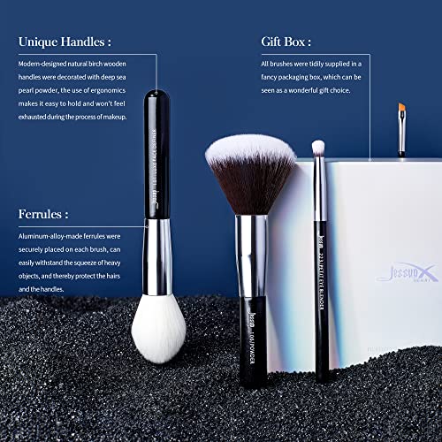 Jessup - Juego de pinceles de maquillaje profesional, 25 piezas, Negro, premium, base en polvo natural, sombra de ojos, corrector, rubor, resaltado, etiquetado, T175