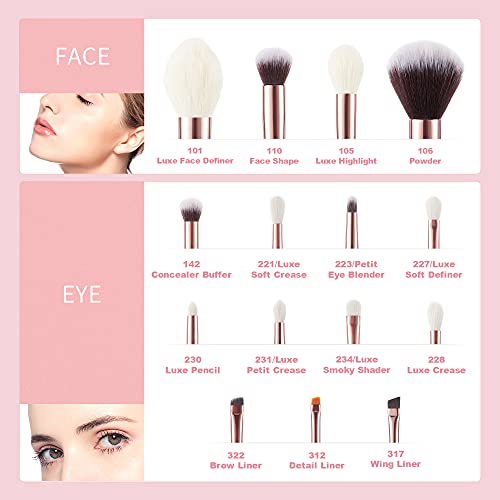 Jessup Marca Belleza 15 unids Fundaci¨®n Maquillaje Pincel Kit de Herramienta Cara Polvo Resaltar Sombra de Ojos Fibra Cepillos de Pelo Kit de Herramientas y Set Negro/Oro Rosa T162