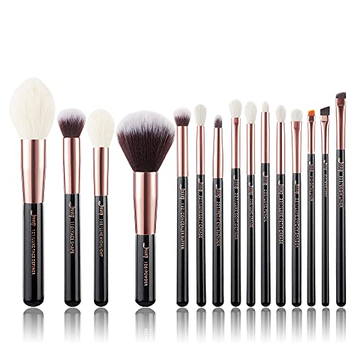 Jessup Marca Belleza 15 unids Fundaci¨®n Maquillaje Pincel Kit de Herramienta Cara Polvo Resaltar Sombra de Ojos Fibra Cepillos de Pelo Kit de Herramientas y Set Negro/Oro Rosa T162