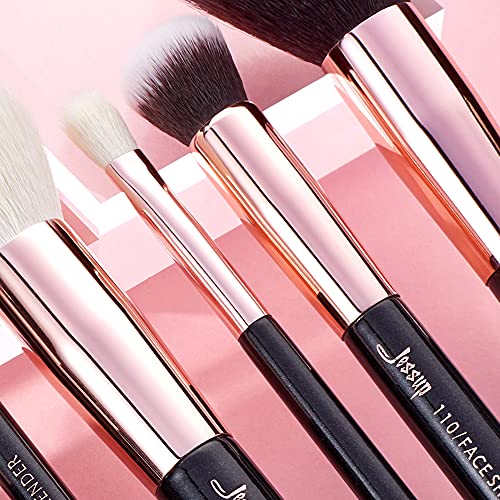 Jessup Marca Belleza 15 unids Fundaci¨®n Maquillaje Pincel Kit de Herramienta Cara Polvo Resaltar Sombra de Ojos Fibra Cepillos de Pelo Kit de Herramientas y Set Negro/Oro Rosa T162