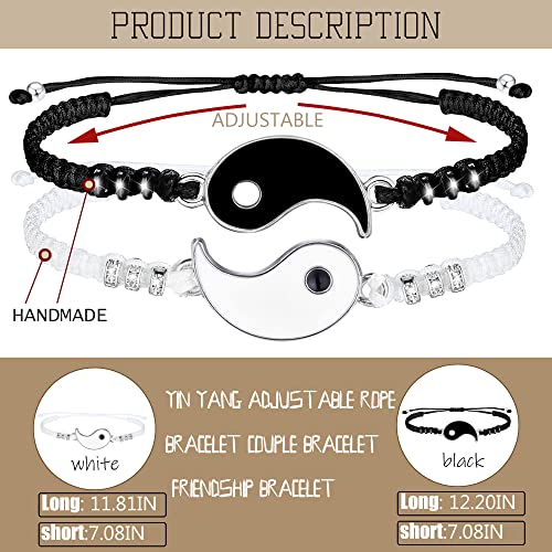 JeweBella 2 PCS Yin Yang Pareja Pulsera para Mujeres Hombres Ajustable Cordón Mejor Amigo BFF Tai Chi Pulsera Trenzada Joyería Personalizada Regalo