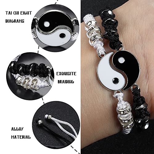 JeweBella 2 PCS Yin Yang Pareja Pulsera para Mujeres Hombres Ajustable Cordón Mejor Amigo BFF Tai Chi Pulsera Trenzada Joyería Personalizada Regalo