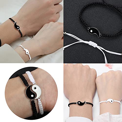 JeweBella 2 PCS Yin Yang Pareja Pulsera para Mujeres Hombres Ajustable Cordón Mejor Amigo BFF Tai Chi Pulsera Trenzada Joyería Personalizada Regalo