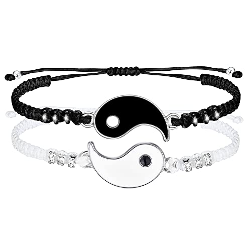 JeweBella 2 PCS Yin Yang Pareja Pulsera para Mujeres Hombres Ajustable Cordón Mejor Amigo BFF Tai Chi Pulsera Trenzada Joyería Personalizada Regalo