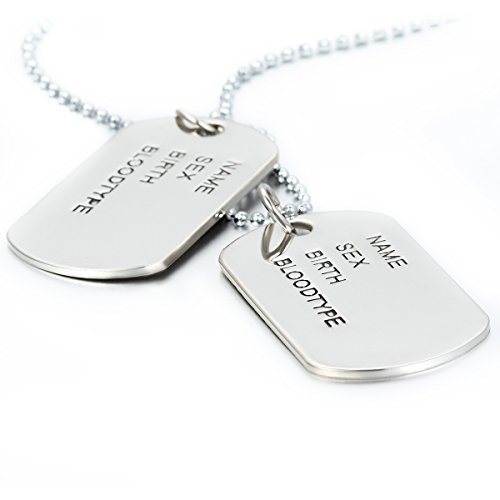 JewelryWe Colgante Collar Personalizado Dog Tag Militar Doble, Hombre Mujer Personalizadas Placas Estilo Ejército para Grabar, Acero Inoxidable Plateado Pulido, Regalo Dia de la Padre (D-plateado2 sin grabado)