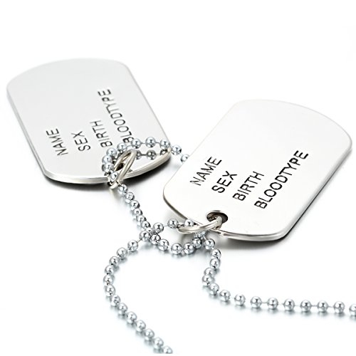 JewelryWe Colgante Collar Personalizado Dog Tag Militar Doble, Hombre Mujer Personalizadas Placas Estilo Ejército para Grabar, Acero Inoxidable Plateado Pulido, Regalo Dia de la Padre (D-plateado2 sin grabado)