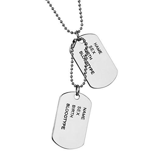JewelryWe Colgante Collar Personalizado Dog Tag Militar Doble, Hombre Mujer Personalizadas Placas Estilo Ejército para Grabar, Acero Inoxidable Plateado Pulido, Regalo Dia de la Padre (D-plateado2 sin grabado)