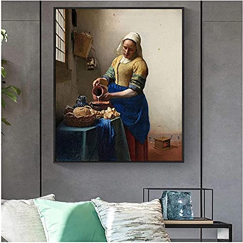 JIERUIFBH Cuadros de Pared Obra de Arte de la Lona Pinturas de Arte Famosas de Milkmaid en los Carteles e Impresiones Imágenes de Obras de Arte Famosas de la Edad de Oro Holandesa 20x30cm sin Marco