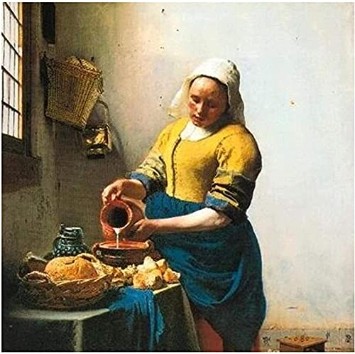 JIERUIFBH Cuadros de Pared Obra de Arte de la Lona Pinturas de Arte Famosas de Milkmaid en los Carteles e Impresiones Imágenes de Obras de Arte Famosas de la Edad de Oro Holandesa 20x30cm sin Marco
