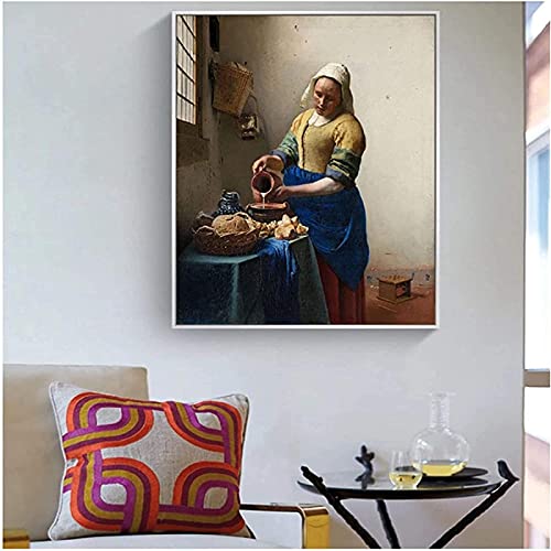 JIERUIFBH Cuadros de Pared Obra de Arte de la Lona Pinturas de Arte Famosas de Milkmaid en los Carteles e Impresiones Imágenes de Obras de Arte Famosas de la Edad de Oro Holandesa 20x30cm sin Marco